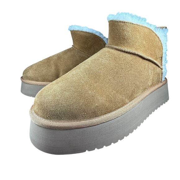 Koolaburra by UGG Koola Ultra Mini Platform Boots Chestnut Suede Size 10 - Picture 2 of 9